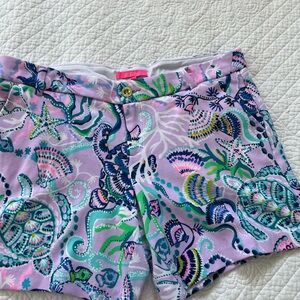 Lilly Pulitzer Pink and Blue Bermuda Shorts Vibrant Tropical Print